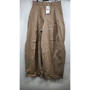 MANGO Women's Size 2 Medium Brown Linen Blend Balloon Suit Pants NWT